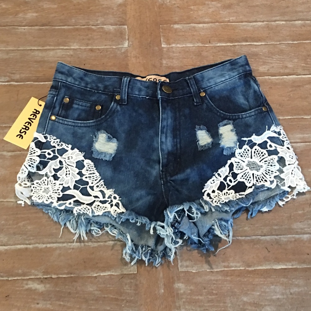 Reverse Daisy Dukes Shorts Jean Medium M NWT lace
